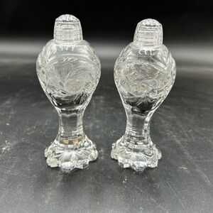 Vintage Bohemian Czech cut Clear Glass Salt and Pepper Shakers